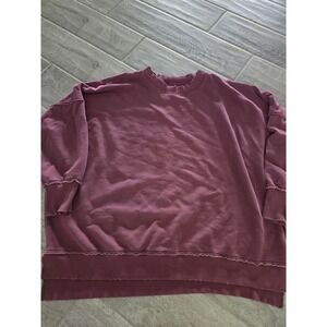Aerie Womens Oversized Crewneck Sweatshirt Burgundy Raw Seam Distressed M/L/XL